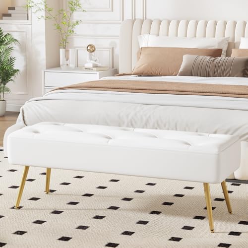 Ckaff Sitzbank Polsterbank, Bettbank Schlafzimmerbank 113.5x36.5x43cm, Schminkbank Flurbank Fußhocker Schuhbank Esszimmerbank mit Metallbeinen aus Kunstleder für Schlafzimmer Wohnzimmer Flur, Weiß Ckaff Sitzbank Polsterbank, Bettbank Schlafzimmerbank 113.5x36.5x43cm, Schminkbank Flurbank Fußhocker Schuhbank Esszimmerbank mit Metallbeinen aus Kunstleder für Schlafzimmer Wohnzimmer Flur, Weiß