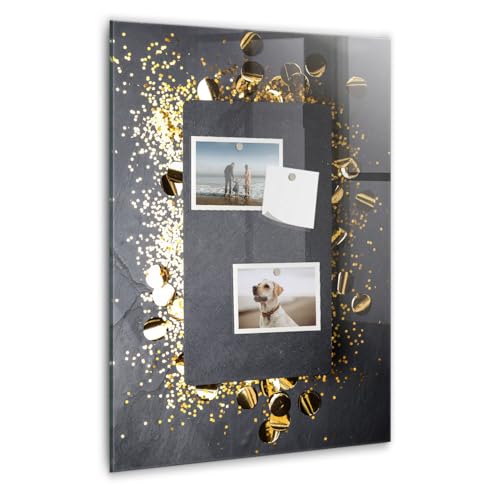 Tableau mural en verre magnétique confettis dorés 40x60 cm avec accessoires