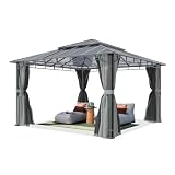 TOOLPORT Pavillon de jardin 4x4 m cadre alu, toit polycarbonate 8 mm, gris | parois latéra...