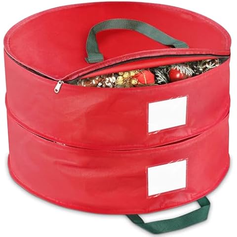 BlessedSeason Wreath Storage Container，Christmas Wreath Storage Bags for 2 Wreath with Dual Zipper and Handles, Dust, Pest Protection,Holiday Wreaths Storage Holder 24” (RED) Cover
