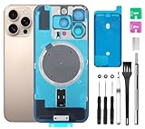 Rear Back Glass Replacement for iPhone 16 Pro Max Back Glass + Camera Lens + Magnet + Iron Piece Holder with Repair Tool Kit (Gold)