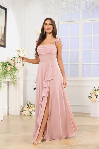 VGZ Spaghetti Straps Bridesmaid Dresses for Women Chiffon Long A Line Formal Evening Gown with Slit4