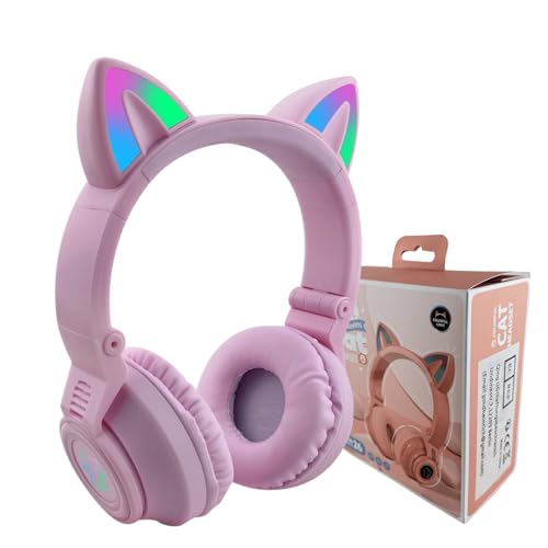 YUSONIC Kabellose Katzenohr-Kopfhörer, LED-Licht, Bluetooth-Kopfhörer, faltbares Design, Kinder-Headset für Handy, Tablets und Laptops (lila)