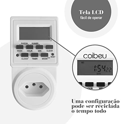 Temporizador Digital Eletrônico, Temporizador digital programável com LCD, Bivolt, 2200w, Branco