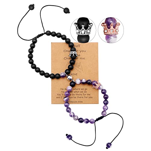 Joycuff Boyfriend Birthday Gifts Matching Crown Couple Bracelets Amethyst Bracelet His And Her Gifts For Anniversary Couples Jewelry For Girlfriend Him And Her Gifts For Valentine's Day Christmas #TOP12