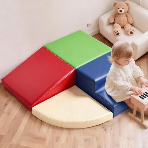 Image of Sumbababy Soft Climbing Blocks for Toddlers: Waterproof PU Leather Play Set - 4 PCS Indoor Climber Toys for Kids - Outdoor Playground Equipment - Ideal Gift for Daycare & Preschool