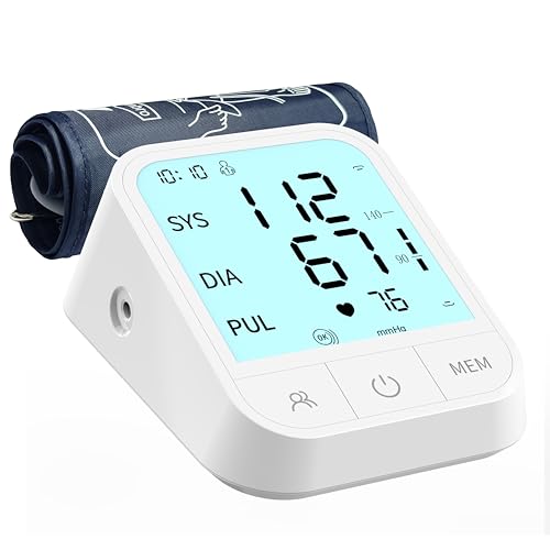 Mitdir Blood Pressure Monitor Upper Arm BP Machine for Home Use BP Cuff Kit Pulse Rate Detection Meter with Cuff 22-42cm 2×199 Sets Memory LCD Display Batteries Included