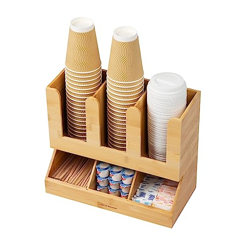 Mind Reader Cup and Condiment Station, Countertop Organizer, Coffee Bar, Kitchen, 13.625"L x 6.75"W x 11.5"H, Brown by Mind Reader - Used condition - CA$26.71