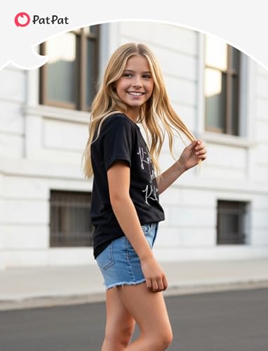 Image of PATPAT Girls Crewneck Short Sleeve Graphic Tees Animal Print Shirts Cute Summer Outfits 5-12 Years