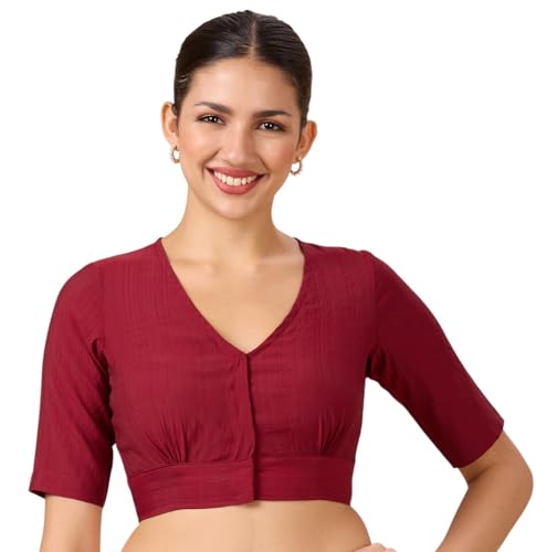 Image of Studio Shringaar Women Viscose Half Sleeve Smart V Neck Readymade Saree Blouse