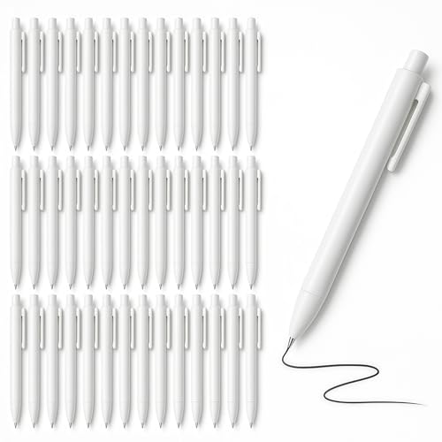 qztavyni 25 Pcs Ballpoint Pens Bulk – Milk White – 0.5mm Black Ink – Smooth & Clean Writing Pens Bulk for Desk or Events(Milk White)