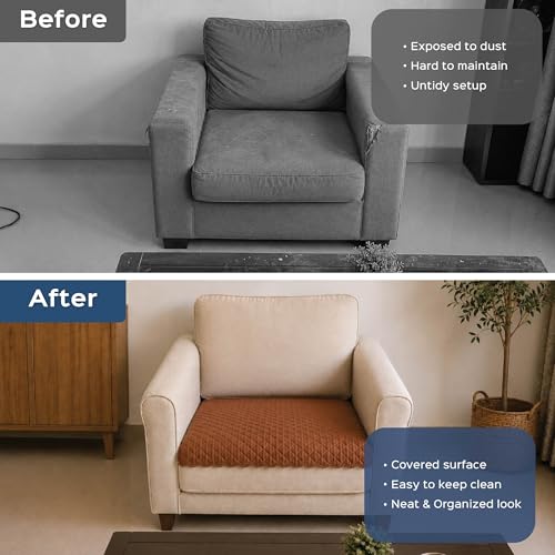 Image of HomeStrap 2 Single Seater Sofa Cover Set (1+1 Seater) | Quilted Velvet Fabric with Polyester Back | Soft Lint-Free Sofa Cover for Living Room | Dust & Scratch Protection | Brown