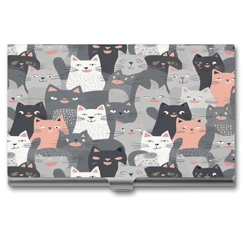 Porte-cartes de visite chat gris en métal léger contre les cartes cornées et abîmées