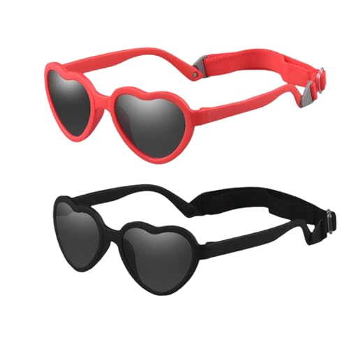 Image of Baby Heart Sunglasses with Strap Flexible Polarized Heart Shaped Sunglasses for Toddler Newborn Ages 0-24 Months