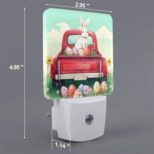 Image of Rabbit in The Truck LED Plug-in Night Light 2-Pack, Auto Sensor Bunny Eggs Nightlights Set of 2 for Bedroom Bathroom Stairs