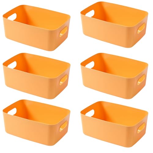 EURXLQ 6 stück Gelb Aufbewahrungsbox Kunststoff Aufbewahrungskorb mit Griffen 20×14.7×7cm,Badezimmer Organizer Küchenschrank Organizer Box Körbe Aufbewahrung Kunststoffbox für Regal