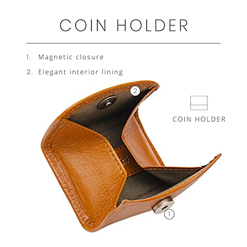 Maruse Slim Handmade Italian Leather Coin Purse for Women and Men - Honey Cognac Small Coin Pouch with Magnetic Closure, Perfect Change Purse and Stylish Leather Pouch.2