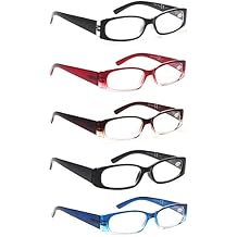 5 Pack Spring Hinge Reading Glasses Rectangular Fashion Quality Readers for Men and Women 5 Pack Mix, 1.0Medium