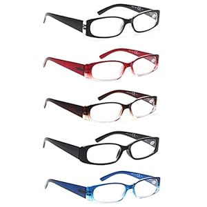 5 Pack Spring Hinge Reading Glasses Rectangular Fashion Quality Readers for Men and Women (5 Pack Mix, 2.75)