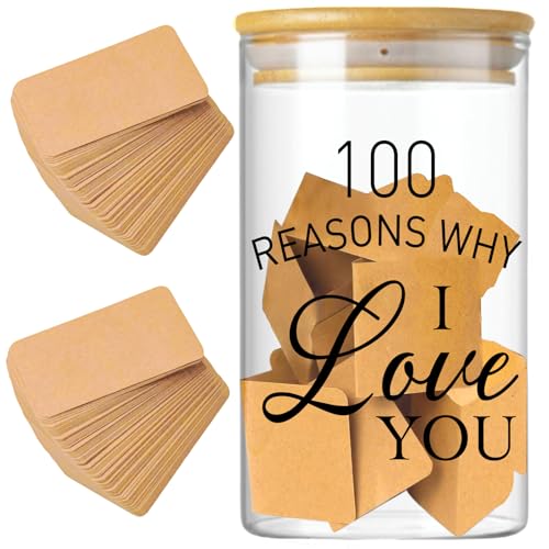 Love Memory Jar for Notes,Anniversary Couples Gifts for Boyfriend Girlfriend Husband Wife Reasons Why I Love You Because Jar for Anniversary Engagement Bridal Wedding Registry-Brown
