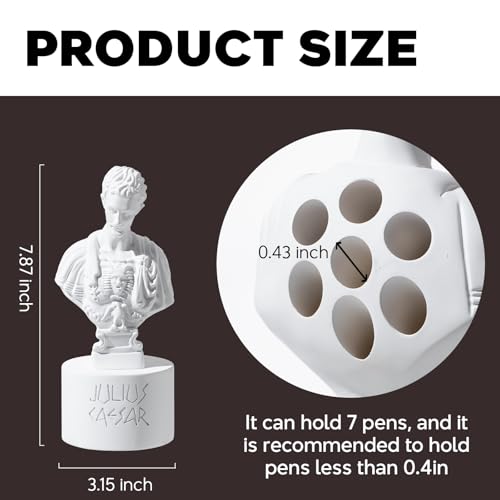 Surlama Julius Caesar Pencil Holder, 7.87" Resin Bust Statue with Back Stabbed Holes, Roman Desk Organizer by Surlama - Image 2