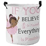 Laundry Basket Inspirational Life,Waterproof Collapsible Clothes Hamper Pink African American Baller