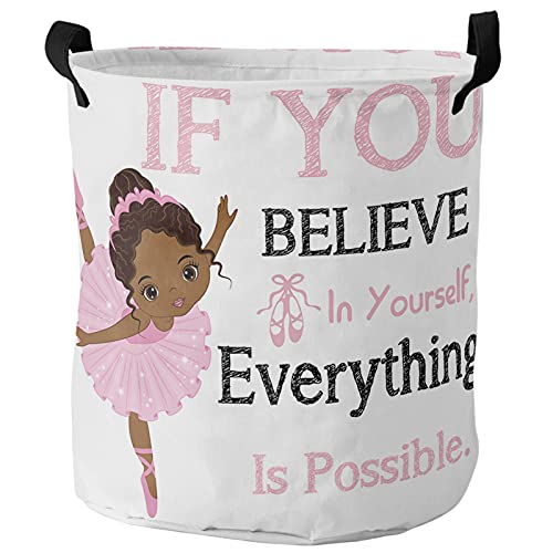 Laundry Basket Inspirational Life,Waterproof Collapsible Clothes Hamper Pink African American Ballerina,Large Storage Bag For Bedroom Bathroom 16.5X17In #TOP15