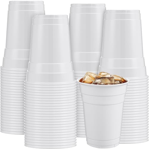 Mimorou White 200 Pack Plastic Cups 16 oz Disposable Cups for Party Wedding Halloween Stackable Beverage Drinking Tumbler Heavy Duty for BBQ Birthday Baby Shower