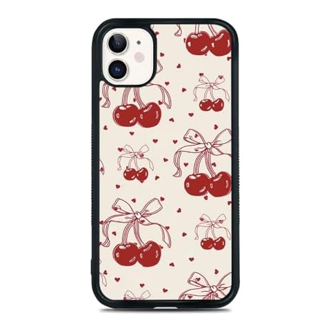 NNLEA for iPhone 12 and 12 Pro Case,Fruit Cherry Pattern Case Cover with Fashion Red Ribbons Bow Designs for Girls Women Man,for iPhone 12 and 12 Pro 6.1" Black Cover