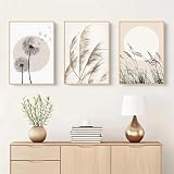 3 Cuadros Decoracion Salon Pared Sobre Lienzo Póster Moderno Negro Blanco Beige Diente de león Pampas Heno Grass Plantas Abstracto Sol Impresiones Artísticas Pared Regalo Dormitorio Galería Pasillo im