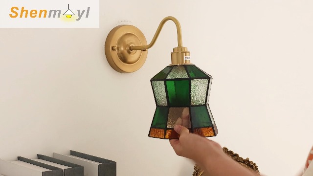 Image of Shenmoyl Vintage Battery Operated Wall Sconce with Remote, Rechargeable LED Wall Lamp 3 Colors Dimmable, Brass Wall Lights Fixture for Bedroom Bathroom Living Room Hallway Polygonal Checker