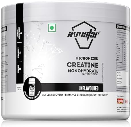 avvatar Micronized Creatine Monohydrate Powder (100 G,33 Servings)|Unflavoured|Muscle Recovery|Enhance Strength|Boost Recovery,1 Count