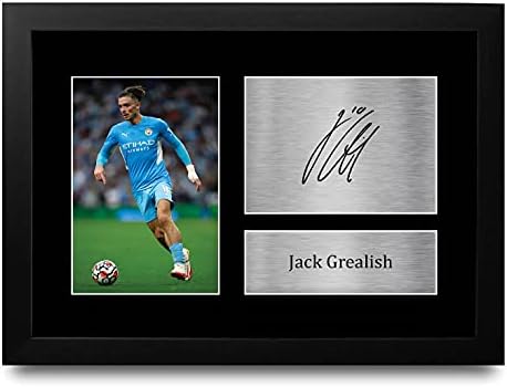 HWC Trading FR A4 Jack Grealish Manchester City Gifts Printed Signed Autograph Picture for Football Fans and Supporters - A4 Framed