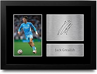 HWC Trading FR A4 Jack Grealish Manchester City Gifts Printed Signed Autograph Picture for Football Fans and Supporters - A4 Framed