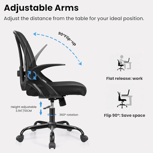 Razzor Office Chair, Ergonomic Computer Desk Chair with 2D Lumbar Support and Flip-up Arms, Swivel Breathable Mesh Task Chair with Adjustable Height for Home Office (2203, Black) by Razzor - Used condition - Image 6