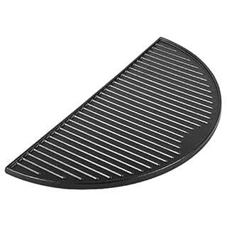 KAMaster 18" Half Moon Cast Iron Big Reversible Griddle for Large Green Kamado Grill Egg and Other 18in Kamado Grills Cooking Grate BBQ Accessories