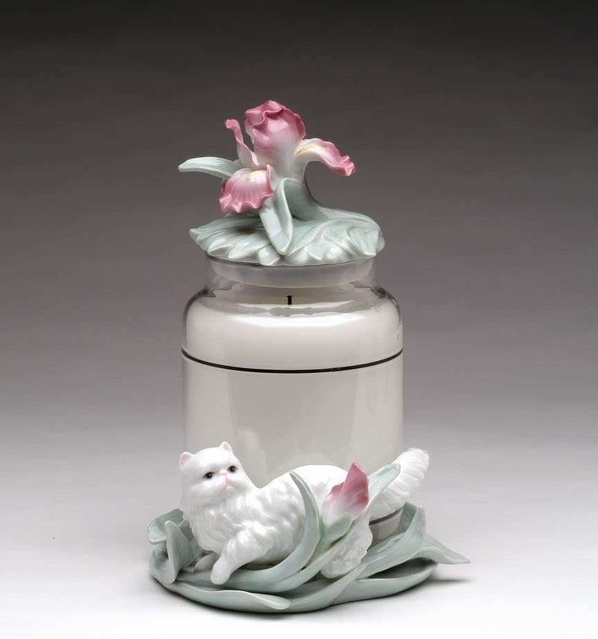 Juego de portavelas y tarro de porcelana fina para gatos persas blancos (tarro de cristal no incluido), 6-18 pulgadas de largo