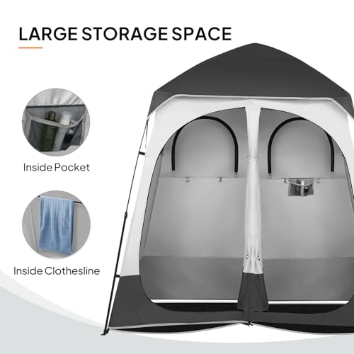 VINGLI 2 Room Shower Tent, 7.5 FT Instant Pop Up Shelter with Carrying Bag, Privacy Changing Room Tent,Perfect for Portable Toilet, Camping, Dressing, Outdoor Indoor, Easy Set Up (Black)