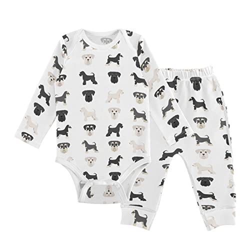 vvfelixl Baby Bodysuits Pants Sets Miniature Schnauzer Dogs Long Sleeve Baby Clothes Onesie for Boys Girls 9M
