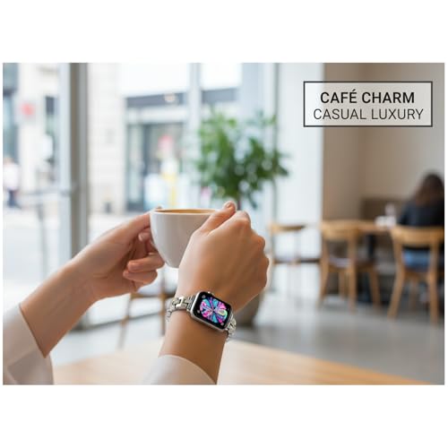 Elegant Diamond Style Jewelry Watchband for Ladies for Women to Your Watch For Apple Watch Series 11/10/9/8/7/6/5/4/3/2/SE/Ultra Compatible with 38mm40mm41mm42mm44mm45mm 46mm49mm Women's(Silvery B, 42mm/44mm/45mm/46mm) by Kingjie - Used condition - Image 6