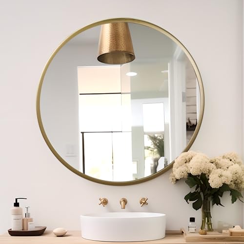 zenmag Espejo redondo, 40 x 40 cm, marco de metal, baño grande, colgante circular, pared dorada para sala de estar, dormitorio, decoración de entrada