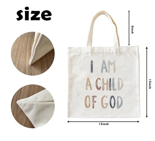 Zeghk Christian Tote Bag, Religious Gift Goddaughter Gifts I Am a Child of God Reusable Grocery, Christian Gift, First Communion Gifts, Baptism Gifts for Girl