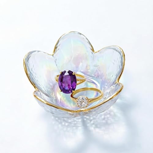 BROSEBEAQ Glass Jewelry Dish Tray, Crystal Ring Holder Dish, Small Ring Dishes for Women Engagement Gift, Flower Trinket Bowl Jewerly Tray, Decorative Jewely Bowl, Jewlery Plate (Colorful)