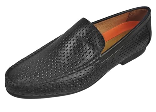 Santimon Men's Dress Loafers Black Leather Shoes - Classic Penny Loafers for Work, Casual-Non-Slip, Comfortable Walking Shoes-Breathable Hollow Design Mocasines