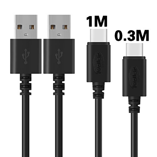 [2 Pack] USB Type C Cable, iVoler USB A to C [0.3m+1m] 56k ohm Resistor Hi-Speed USB 2.0 Data Syncing & Charging Cable