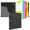 INFUN All-in-one Telescoping Binder Notebook, Refillable 3 Ring Notebook Binder with 1 Plastic Movable Pocket Folder,5 Plastic Subject dividers and Graph Paper and College Ruled Paper- Black