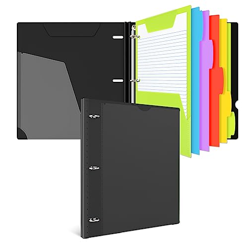INFUN All-in-one Telescoping Binder Notebook Refillable 3 Ring Notebook Binder with 1 Plastic Movable Pocket Folder 5 Plastic Subject dividers and Graph Paper and College Ruled Paper- Black