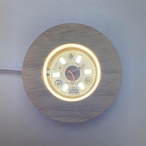 I3C 2PCS LED Lights Display Base, Round Wooden Lighted Base Stand for Laser Crystal Glass Resin Art
