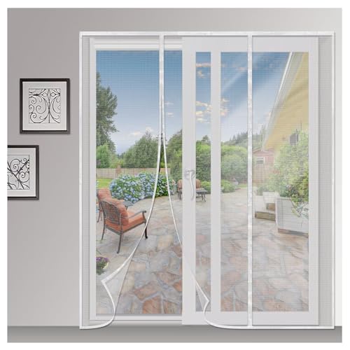 Puertas con Mosquitera Magnética, 295x300cm Blanco Cortinas Antiinsectos con Cinta Mágica e Imanes Cierre Automático