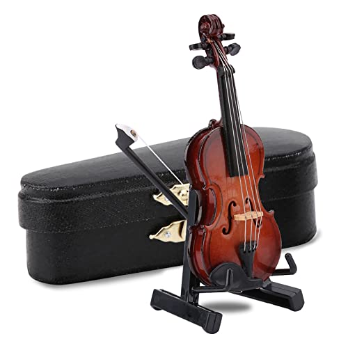 Mini modelo de instrumento musical, mini violino de madeira, acessórios para casa de bonecas, mesa d